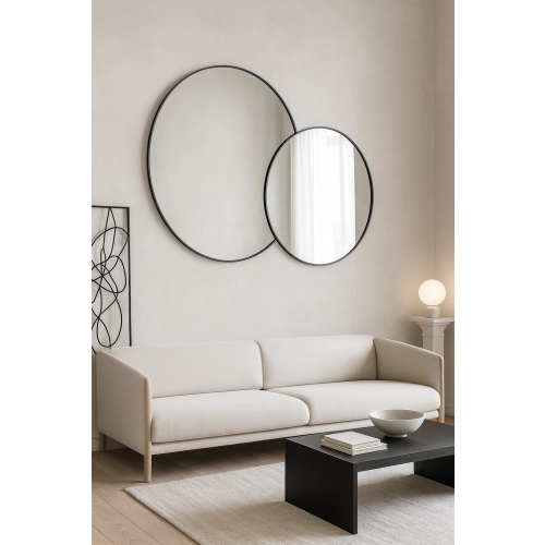 Lustro AMORÈ LINE – zestaw 2 luster okrągłych w ramie MDF slim do salonu, sypialni i nowoczesnych wnętrz